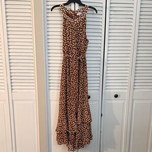 Calvin Klein Brown and White Polka Dot Maxi Dress